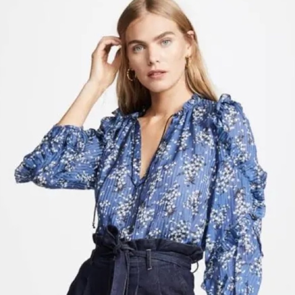 Ulla Johnson Navy Floral Blouse – Size 4